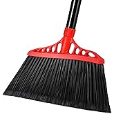Tiumso Heavy Duty Angle Broom - 55" Adjustable Iron Handle with Stiff Bristles - Commercial-Grade Indoor/Outdoor Broom for Ga