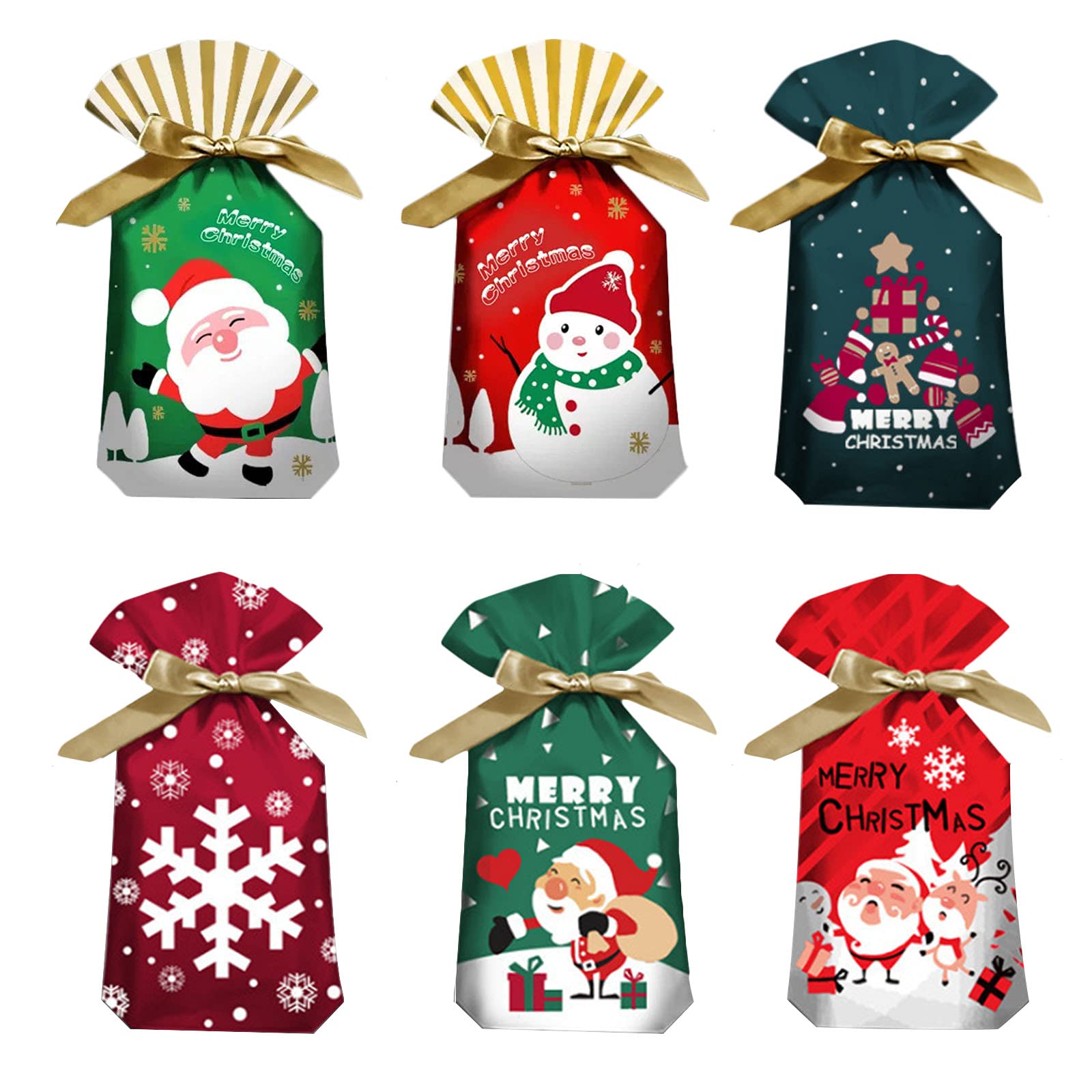 Christmas Wrapping Drawstring Gift Bags,30 Packs Xmas Candy Treat Cookie Bags with Drawstring (5.9inX9in) Christmas Party Birthday Engagement Holiday Presents Bags