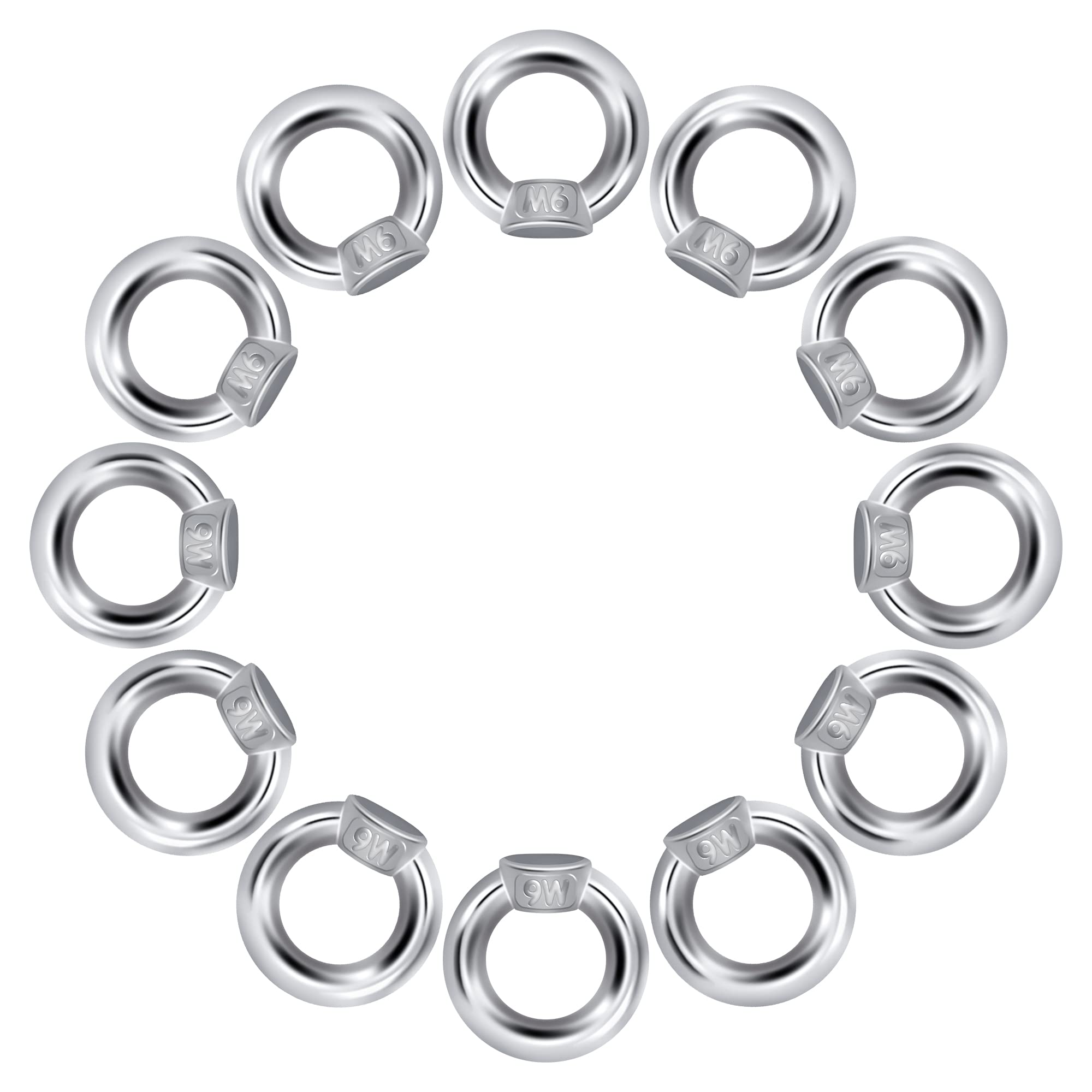 QIMEI-SHOP Lifting Eye Nut M6 Ring Eye Nuts 304 Stainless Steel Female Threaded Nut Fastener for Lifting Accessories 12 Pcs