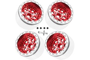 RCHuiWow 2.2" Beadlock RC Wheels for 1/10 RC Crawler Axia1 SCX10 Capra,AMG 6x6,TRX4,Redcat Gen8 Everest Gen7 Pro,Alloy Aluminium rc Wheels 2.2 Beadlock Wheels 2.2 Beadlock Rims,4pcs,Red