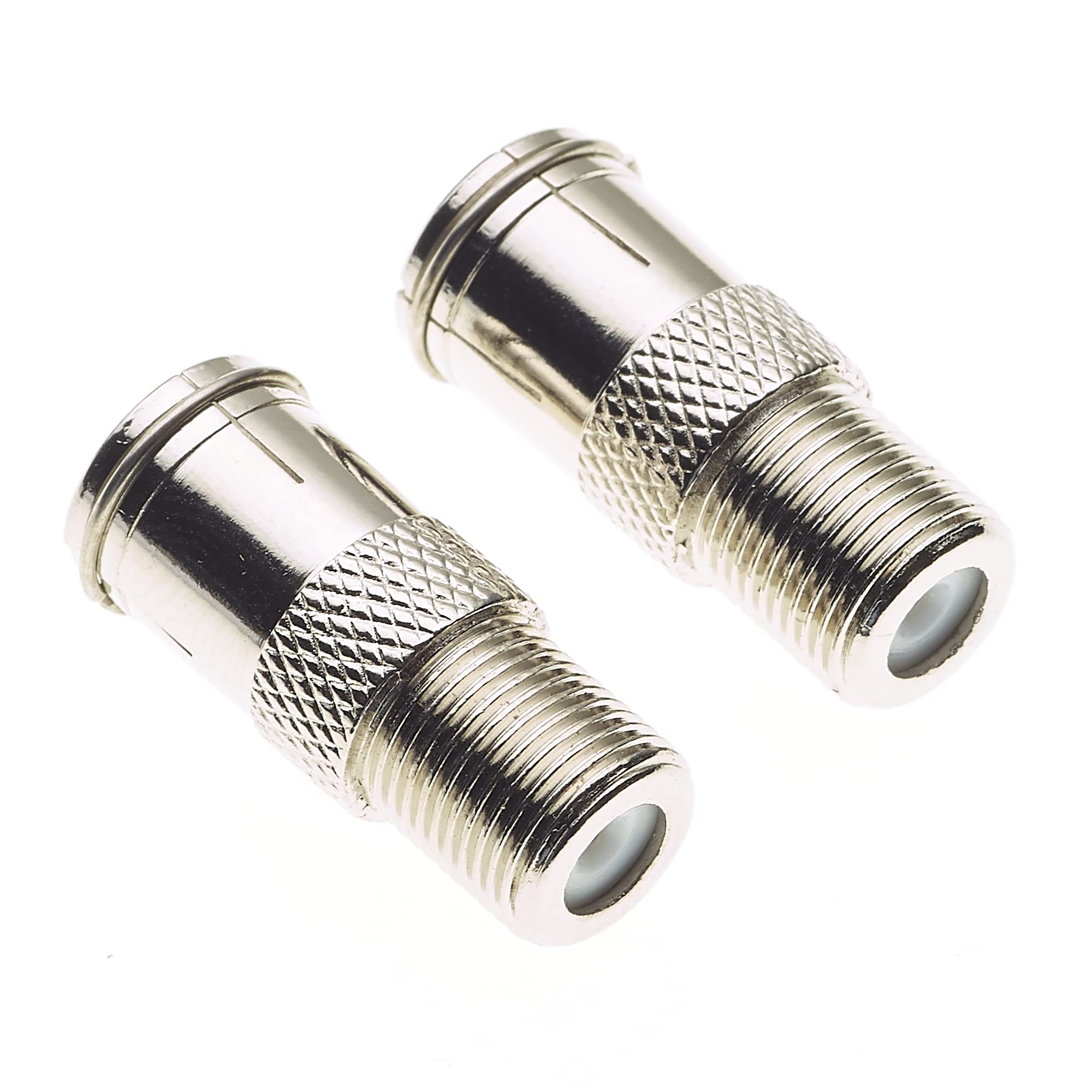 Keple F Type Socket To TV Coaxial Socket - Nickel Plated Zinc Body, Female Plug Jack Adapter Barrel, Converter For Satellite FM Coax Cable Antenna - Pack Of 2