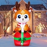 GOOSH 6 FT Christmas Inflatables Deer Outdoor Decorations Blow Up Yard Deer on a Box with Built-in LEDs for Party Indoor Garden Lawn Decor