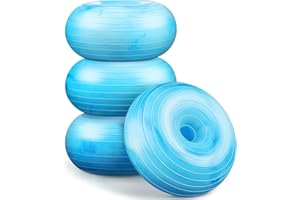 Libima 4 Pcs Flexible Seating for Classroom Inflatable Yoga Ball Chairs with Pump Donut Exercise Ball Chair Cushion Seat for Balance and Stability Training Home Office Gym Workout