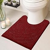 Flotstiga Toilet Rugs U Shaped Washable 20''x20'',Ultra Soft Absorbent Chenille Non Slip Contour Bathroom Rugs for Toilet,Dry Quickly, Machine Washable Bath Mats,Burgundy