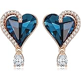 Austrian Crystal Heart Stud Earrings for Women Trendy Halo Drop Earrings 14K Gold Plated Hypoallergenic Jewelry