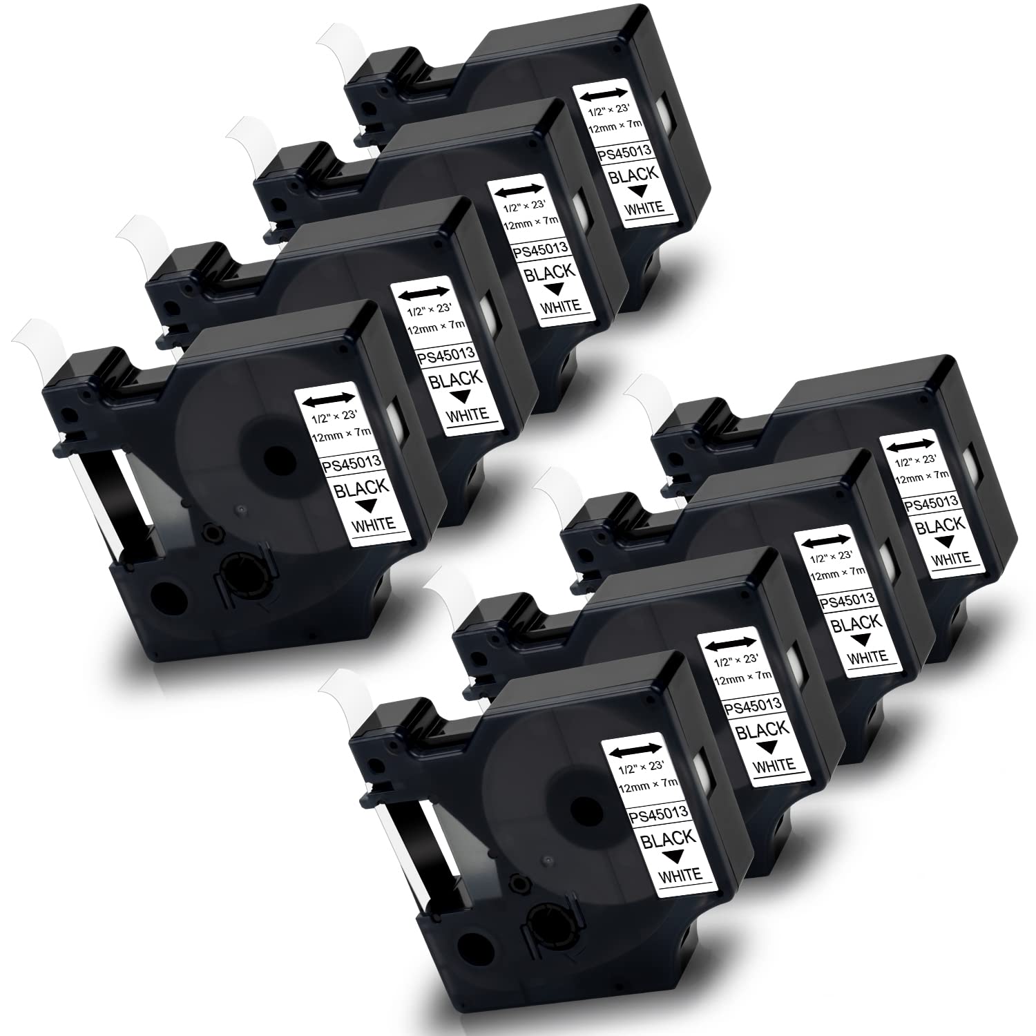 8X Pristar Compatible a45013 Label Tape Replacement for D1 Tape 45013 S0720530 12mm x 7m Black on White for LabelManager 160 210D 280 360D 420P 450 LabelPoint 100 150 LabelWriter 450 Duo