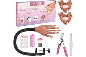 MEKK Practice Hand for Acrylic Nails Flexible Nail Practice Hand Never Fall off Nail Trainning Hand Kits Nail Tech Must Haves with Nail Files, Brush, Acrylic Nail Clipper and Nail Tips
