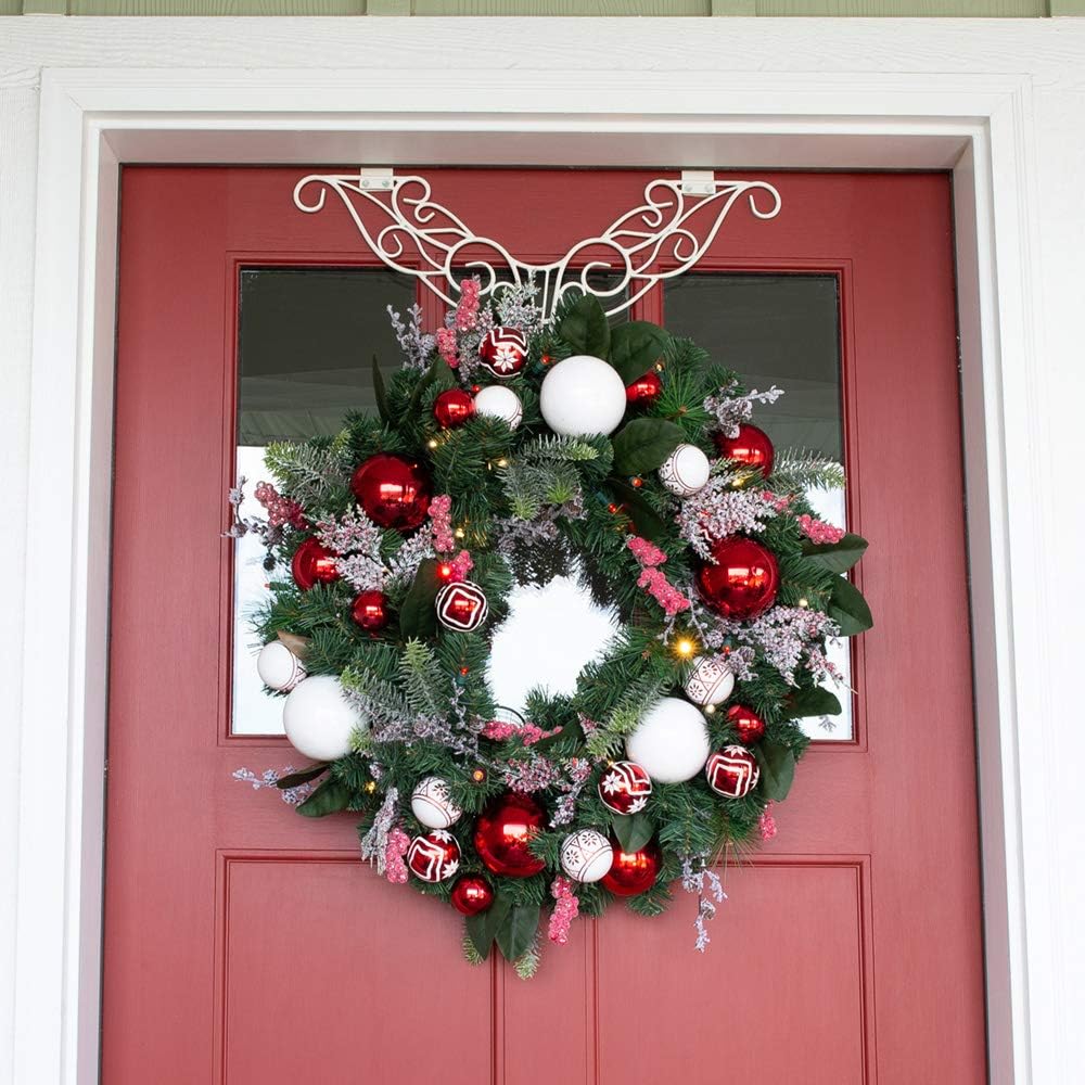 Home Home Decor Nordic Collection 30 Inch Artificial Christmas Wreath Red And White Decoration Includes Remote Controlled Battery Pack With Timer Pre Lit With 50 Candy Cane Colored Led Mini Lights Taraazi Com Battery Pack For Christmas Wreath