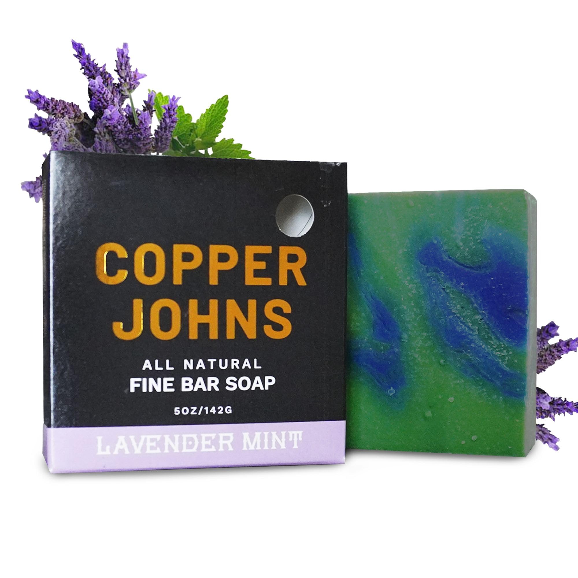 Copper Johns Lavender Mint Fine Cold Process Organic Shea Butter Soap Bar for Men with Coconut Oil, Sunflower Oil and Canola Oil for Moisturizing, Soft, Revitalized and Refreshed Skin