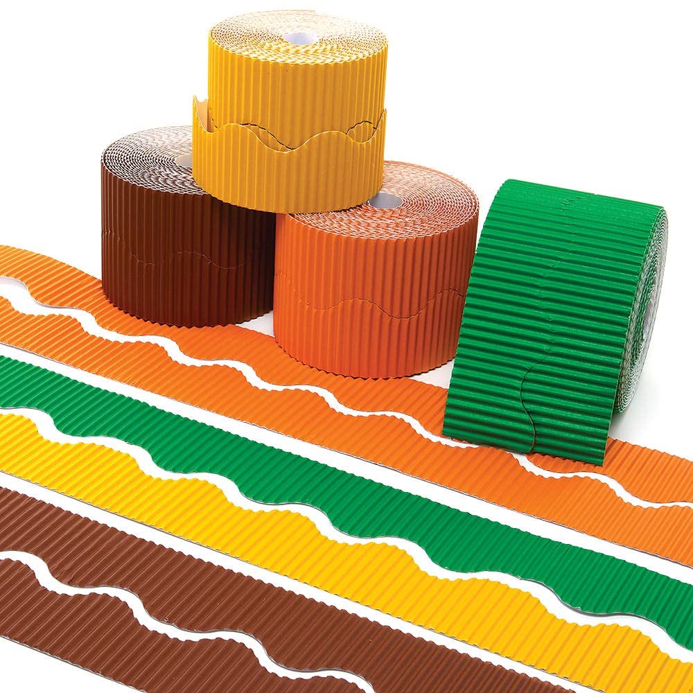 Baker Ross FX114 Autumn Corrugated Borders Value Pack - Pack of 4 Rolls, Classroom Essentials for Teachers, Harvest Festival Display, School Supplies