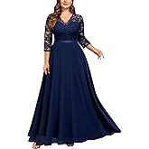 Miusol Women's Formal Floral Lace V Neck Plus Size Bridesmaid Party Maxi Dress