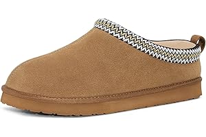 FITORY Men’s Winter Genuine Leather Slippers, Comfy Memory Foam Suede Shoes with Warm Fleece-Lined for Indoor and Outdoor Size 7-14