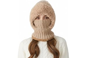3 in 1 Beanie Hat for Women, Winter Knitted Ski Mask with Scarf & Face Cover for Windproof Cold Weather