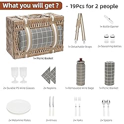 19Pcs Picnic Basket for 2 with Blanket - Wicker