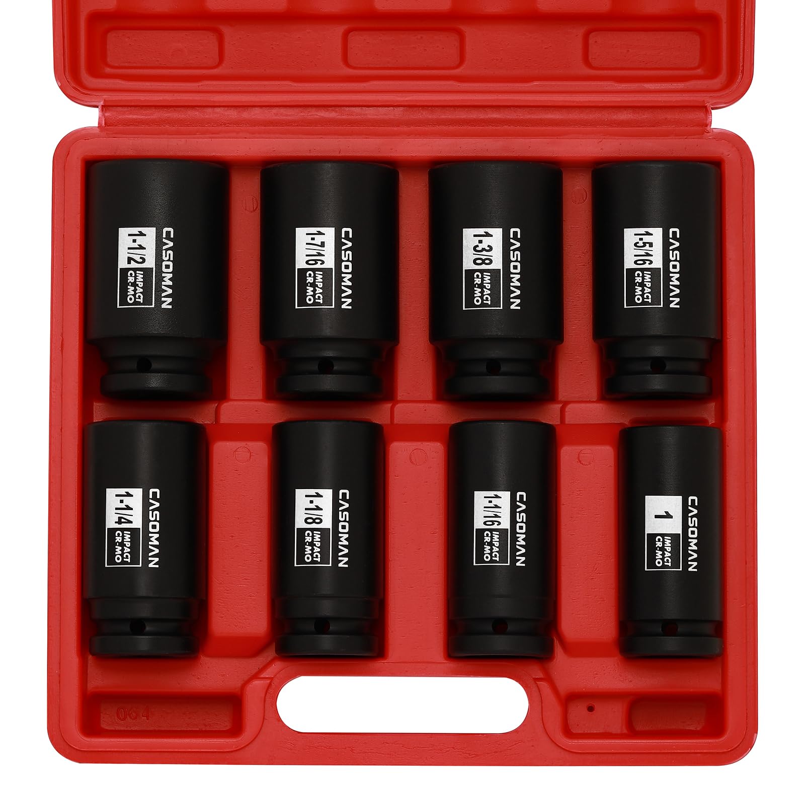 CASOMAN 3/4" Drive Deep Impact Socket Set, 8 Piece Set, SAE Sizes (1-Inch to 1-1/2-Inch), 6 Point, 3/4" Dr. Heavy Duty Impact Socket Set