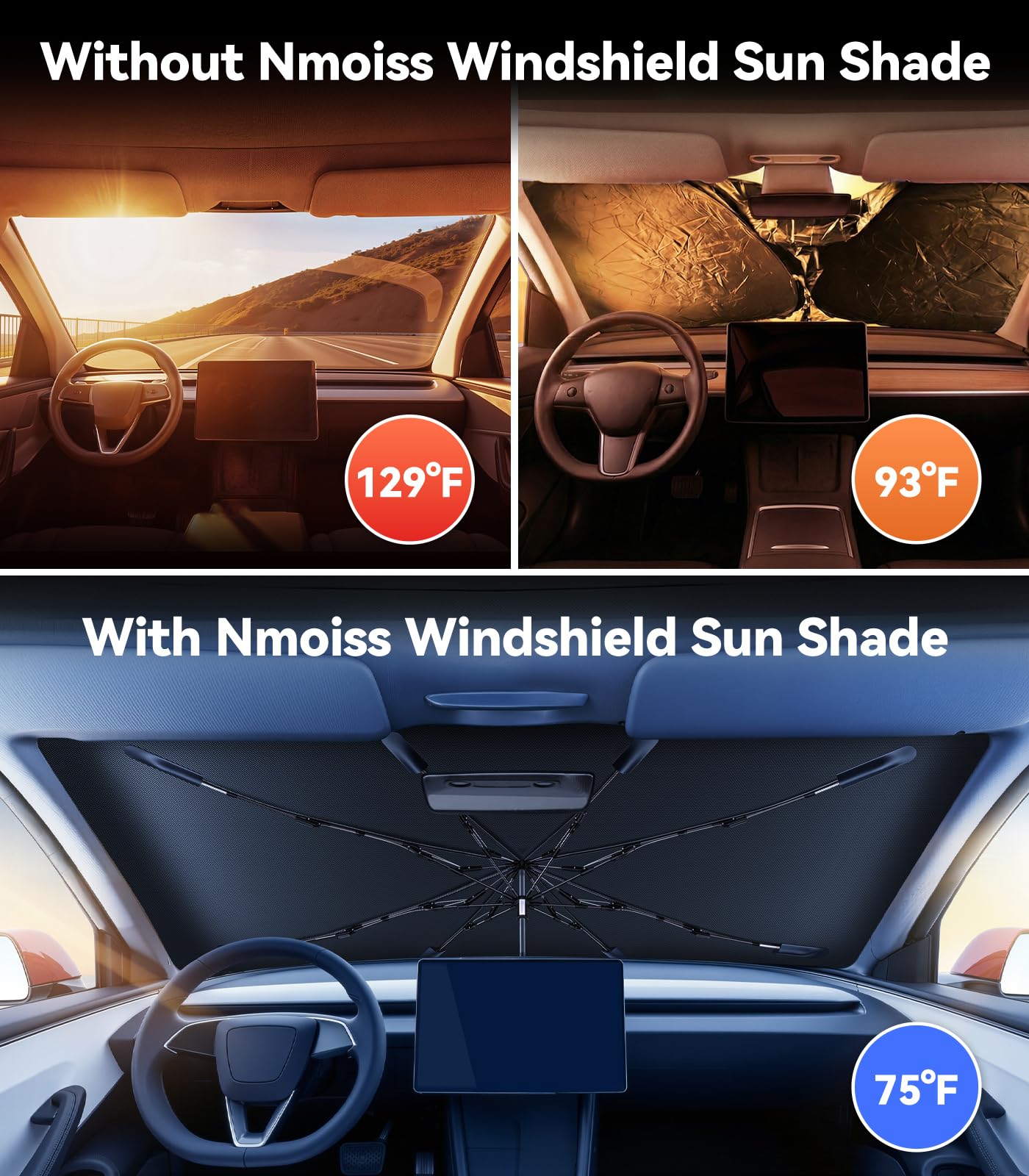 Condition photo showing New/Like New for [upgraded] nmoiss windshield sun shade umbrella, [vinyl coating heat shield] protect car from sun ra