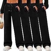 Velvelhall 4 Pack Women's Wide Leg Sweatpants Drawstring Lounge Joggers for Women Straight Pants Elastic Waist with Pockets