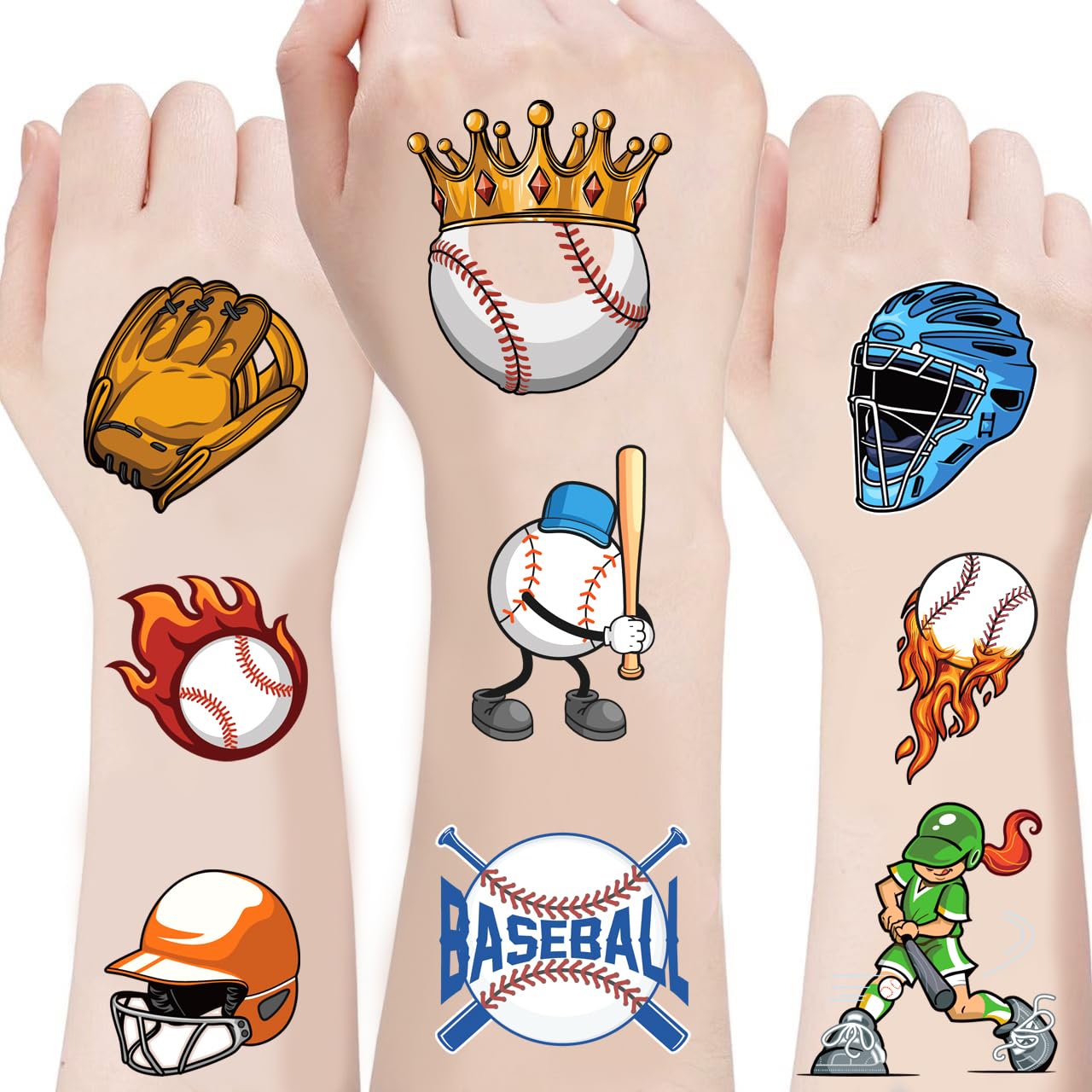 Photo 1 of 100Sheet baseball Temporary Tattoos, Birthday Party Supplies, Decorations Tattoos Stickers, Cute Party Favors Kids Girls Boys Activity Gifts Classroom School Prizes Themed,Arts and Crafts (baseball)