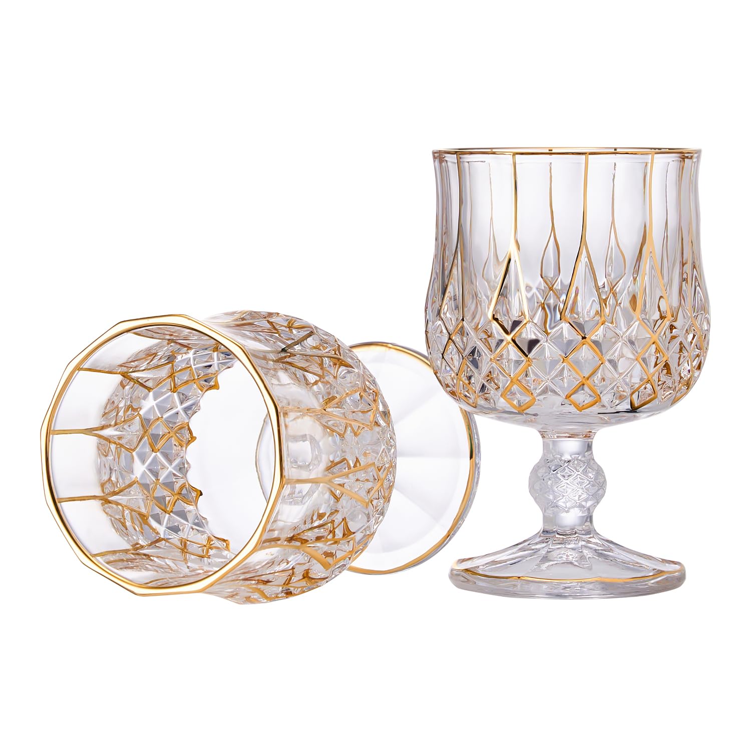 GLASKEY Crystal Brandy and Cognac Snifter Glasses Set of 2-24K Gold Hand Decorated,Crystal Cognac Glasses Gold Collection Gift Set for Cognac,Baileys,Liquor,Spirits- 7oz/210ml