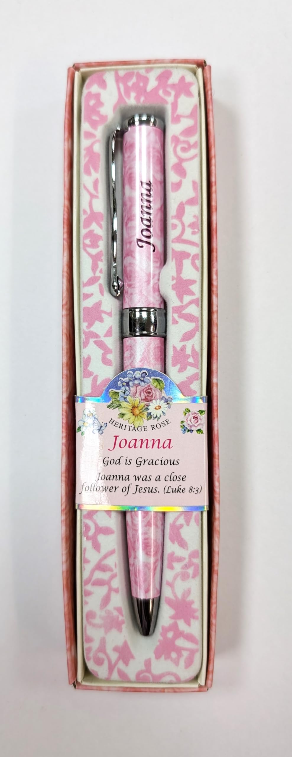 JRose Collections Personalised Ladies Pen with Name - Gift Boxed with Name Meaning - Black Ink Twistable Pen - Elegant Writing Instrument for Women (Joanna)