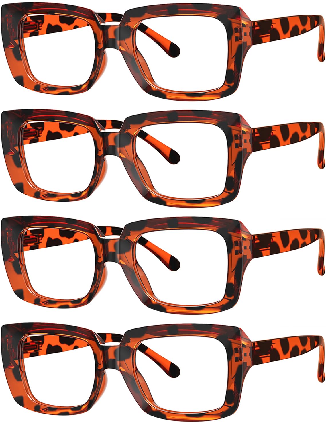 Eyekepper 4 Pack Stylish Reading Glasses Women - Oversized Square Readers Tortoise +0.50