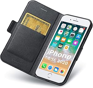 Aunote iPhone SE 2020 Wallet Case, iPhone 8 Wallet Case, iPhone 7 Flip Case with Card Holder, Magnetic Closure, Kickstand, Ultra Slim Leather Folio Cover, Full Protection for Apple 4.7” Phone. Black