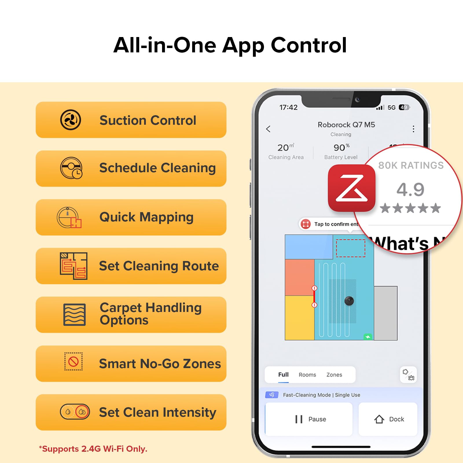 roborock Q7 M5 Robot Aspirador y Trapeador Combo, Succión HyperForce 10,000Pa, Aspirador Robótico, Sistema Dual Anti-Enredos, Trapeador Controlado por APP, Navegación LiDAR, para Pelo de Mascotas y Alfombras, Negro