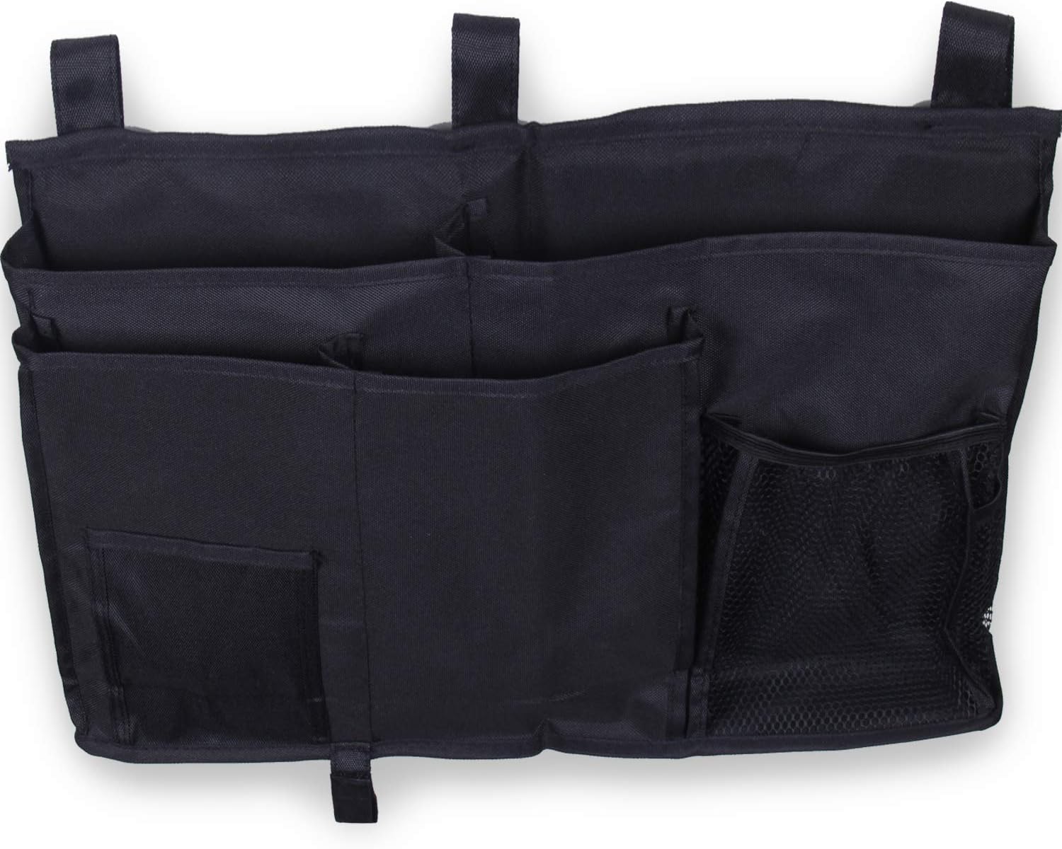 Parentswell Bedside Caddy Storage Bag for Hospital, Dorm Rooms Bed Rails and Bunk Hanging Organizer (8 Pockets,Black)