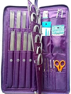 104 Stück Stricknadeln Set Häkelnadel Edelstahl Gerade/Rund Strickset mit Schere Weiches Lineal PU-Paket