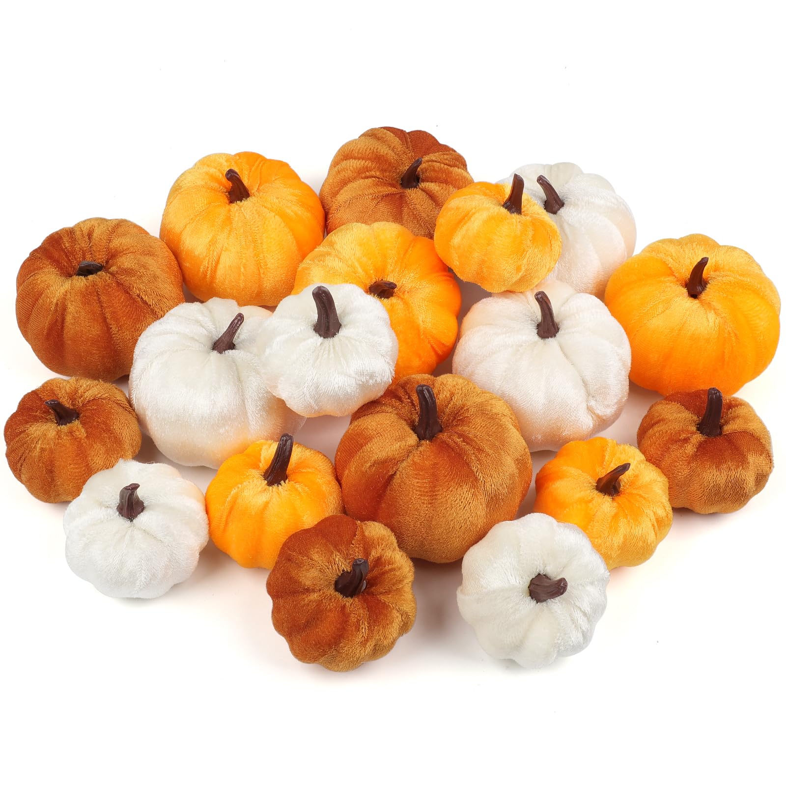 Fangoo 18pcs Orange White Faux Plush Foam Pumpkin Decoration Autumn Pumpkin Decorative Crafts for Thanksgiving Dining Tables Farmhouse Harvest and Halloween Decorations Used