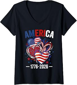 Women's 250 Years Birthday America USA 250th Anniversary 4th of July V-Neck T-Shirt
