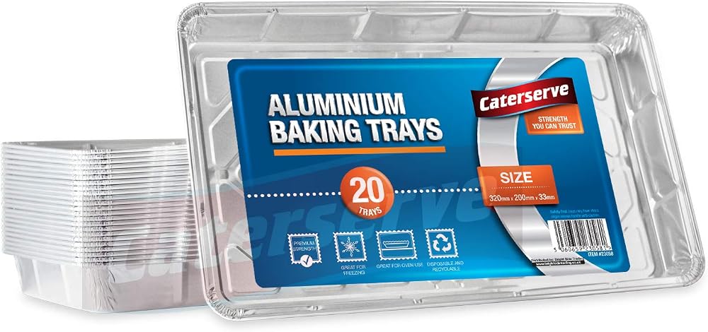 Caterserve Aluminium Foil Trays 32x20x3.3cm 20 Pack – Freezer Safe Bake Cook