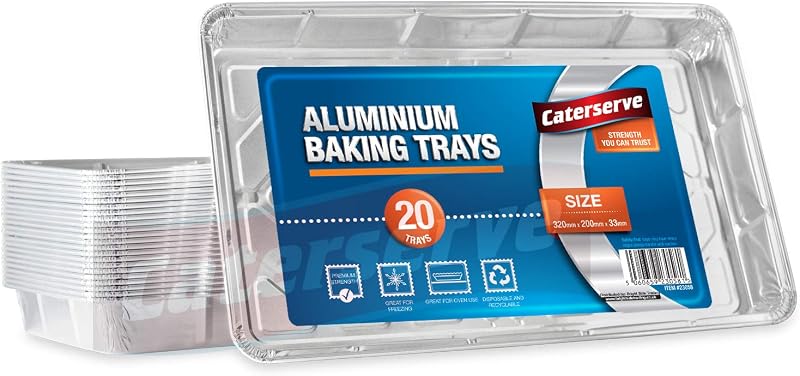 Caterserve Aluminium Foil Trays 32x20x3.3cm 20 Pack – Freezer Safe Bake Cook