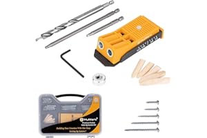 MulWark Mini Wood Pocket Hole Jig Kit - Two Pocket Screw Jig Kit with Drill Guide, Square Driver Bit, Hex Wrench, Step Drill Bit, Wooden Plugs and Screws - Mini Pocket Jig Hole Kit for Joinery Work