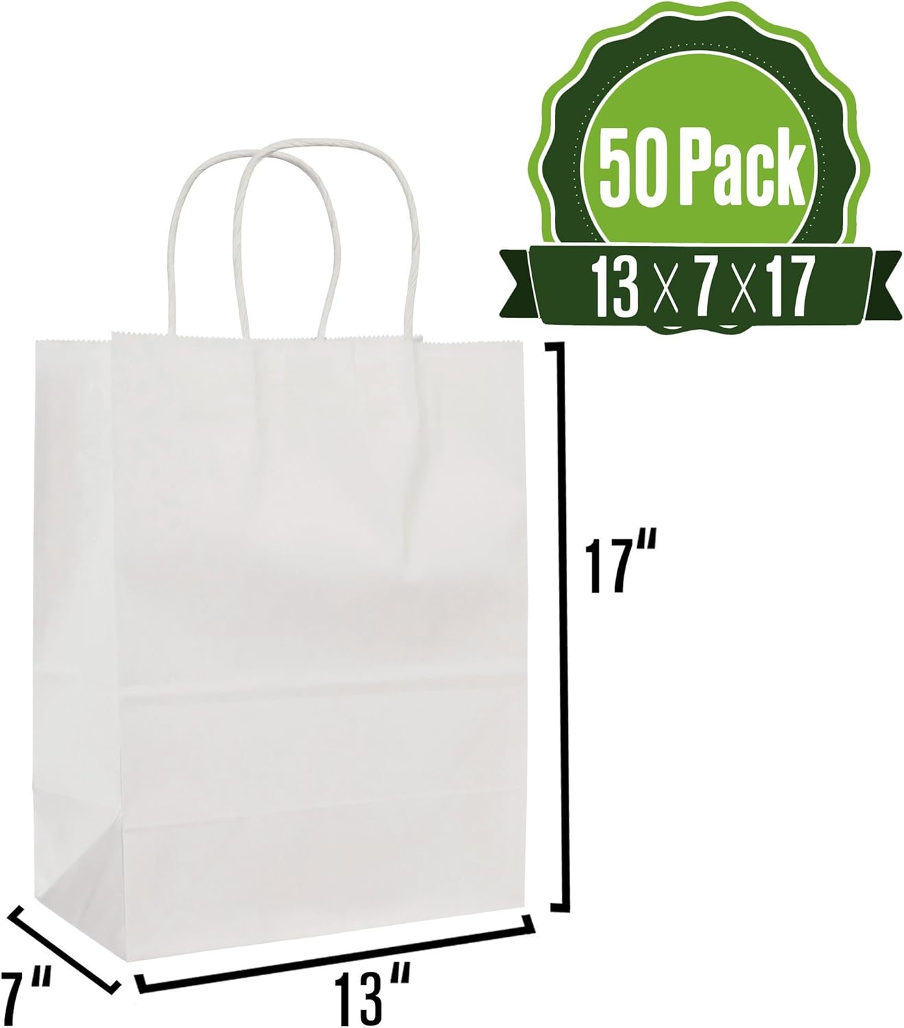 White Kraft Paper Gift Bags Bulk with Handles 13 X 7 X 17