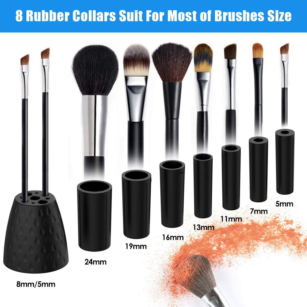 Makeup Brush Cleaner,Hizek Electric Makeup Brush Cleaner Spinner,USB Rechargeable Fast Automatic Brush Cleaner & Dryer Cosmetic Brush Washing Tools with 8 Rubber Collars,Cleaning 2 brushes at Once: Beauty