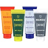 Mando Mini Body Wash - SLS and Paraben Free - 1.5 oz Tubes - 4pk Mixed | pH optimized &amp; acidified. Cleanses &amp; removes odor better than soap. Paraben Free, SLS Free, Skin Safe with 24 Hour Control