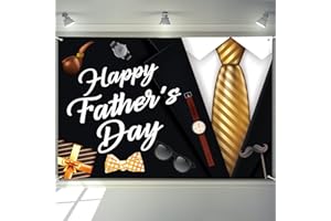 Arosche Large Fathers Day Banner Decorations 72" x 48" Happy Father's Day Backdrop Black Suit Tie Gifts Glasses Party Supplies Gifts Photography Background for Indoor Outdoor Garden,Yard,Home Decor