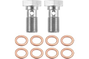 X AUTOHAUX 2pcs Stainless Steel AN3 3/8-24 Thread Turbo Brake Line Banjo Bolt with Copper Washers Single Banjo Bolt 20mm Length