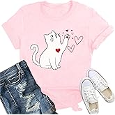 IFQ Valentines Day Shirts Women Cute Cat Pet Lover T-Shirt Love Heart Valentine Tee Tops
