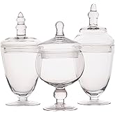 Elements Clear Glass Apothecary Jar Set of 3 with Lids | Decorative Glass Jars for Bathroom, Kitchen, Pantry Storage, Handcrafted, Graduated Heights 10, 9.5, 8.5 In