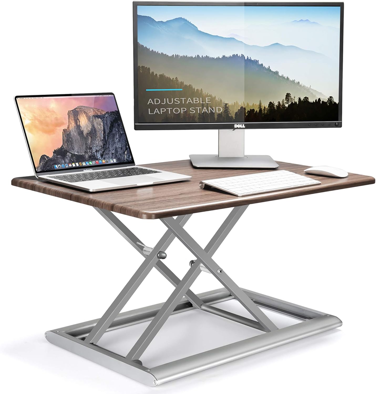 IBAMA Height Adjustable Standing Vertical Desk Converter, Wood Tabletop Sit Stand Up Desk Riser