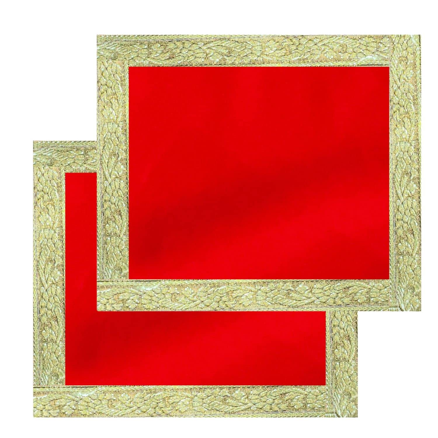 NAISHA Red Pooja Aasan Mat Set of 2, 14" X 14" Velvet Puja/Altar Cloth Mandir, Multipurpose Pooja Decorations Keeping Accessories of Temple, Chowki, Slab Article. — image 1