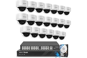 PANOOB 32 Channel Security Camera System, 20x 5MP Wired IK10 Vandal-Proof Dome IP PoE Cameras Outdoor with AI Human Detection, Built-in Microphone, Remote Access, 4K 32CH NVR 8TB HDD, PD54A2032-5M