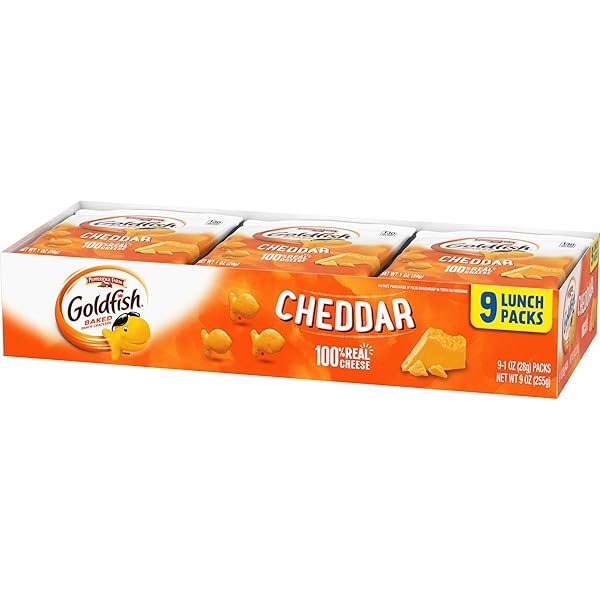 GOLDFISH CHEDDAR CHEESE CRACKERS, BAKED SNACK CRACKERS, 1 OZ ON-THE-GO SNACK PACKS, 9 COUNT TRAY