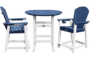 YUSSJI Tall Adirondack Chairs Patio Bar Tables Set of 3, Weather Resistant HDPE 35" Round Outdoor Bar Adirondack Barstools Plastic Height Table Pub, for Garden, Backyard, Yard, Pool, Fire, Pit