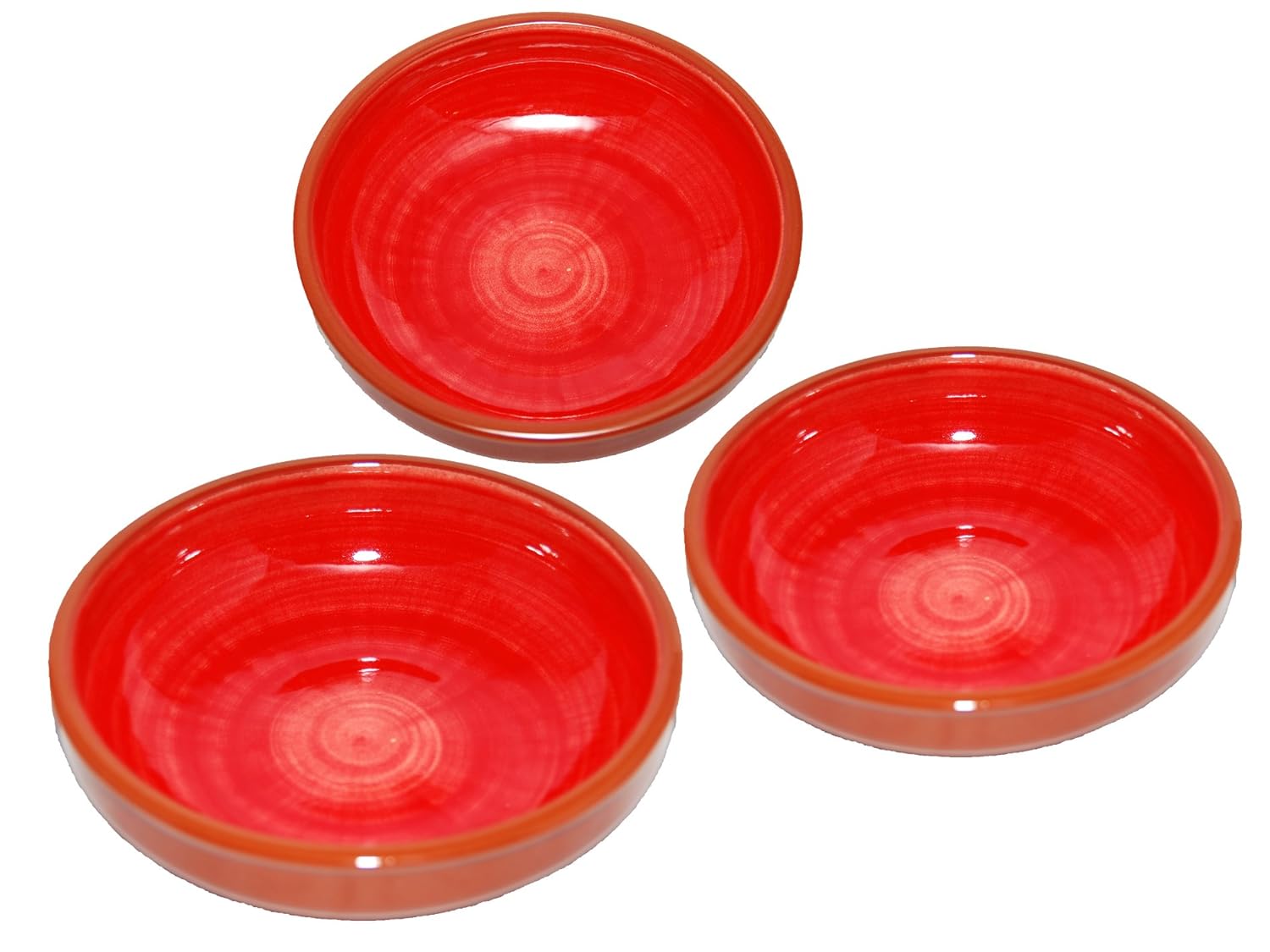 Handmade Round Ceramic Serving / Salad / Pasta Bowl x 3 (Red) Amazon
