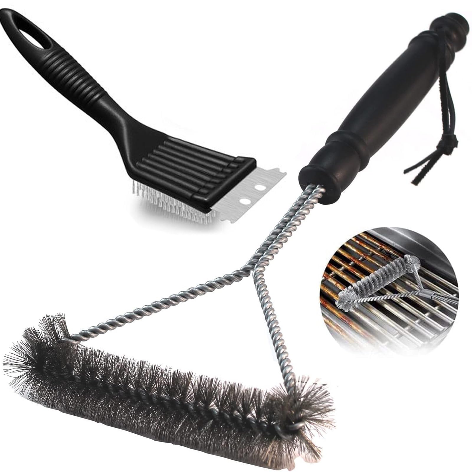 Wjyzzzh BBQ Cleaner - 2 PCS Stainless Steel Wire Brush Set for Grills and Ovens