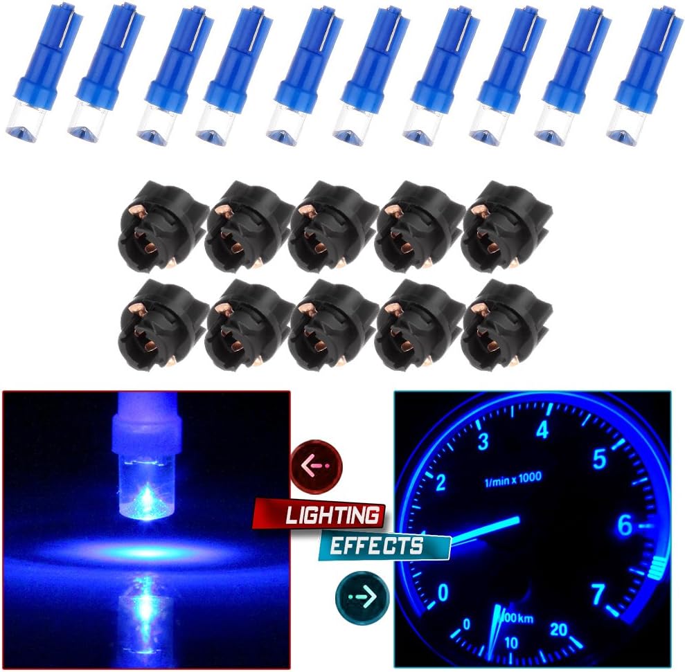 cciyu T5 17 57 37 73 74 Blue Instrument Cluster Panel Gauge Dash LED Bulb light w/Twist Sockets,10 Pack