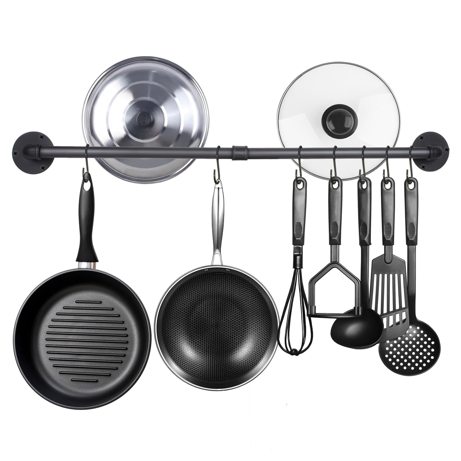 Photo 1 of Aduanbang 37.8-Inch Wall-Mounted Pot Bar Rack, Detachable Kitchen Hanger for Pans, Lids & Utensils, Includes 14 S Hooks, Black
